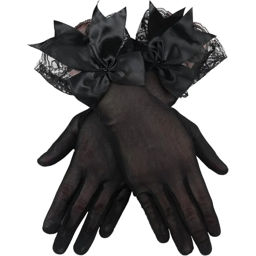 Women's Evening Black Elegant Short Lace Bow Gloves Party Wedding Accessories